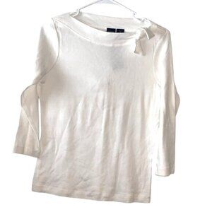 Dockers Petite M White 3/4 Sleeve Top With Side Bow Detail 100% Cotton Comfortab